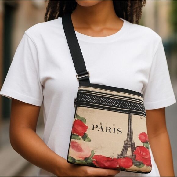 Stylish Eiffel Tower Print Mini  Canvas Crossbody Messenger Bag - Picture 11 of 11